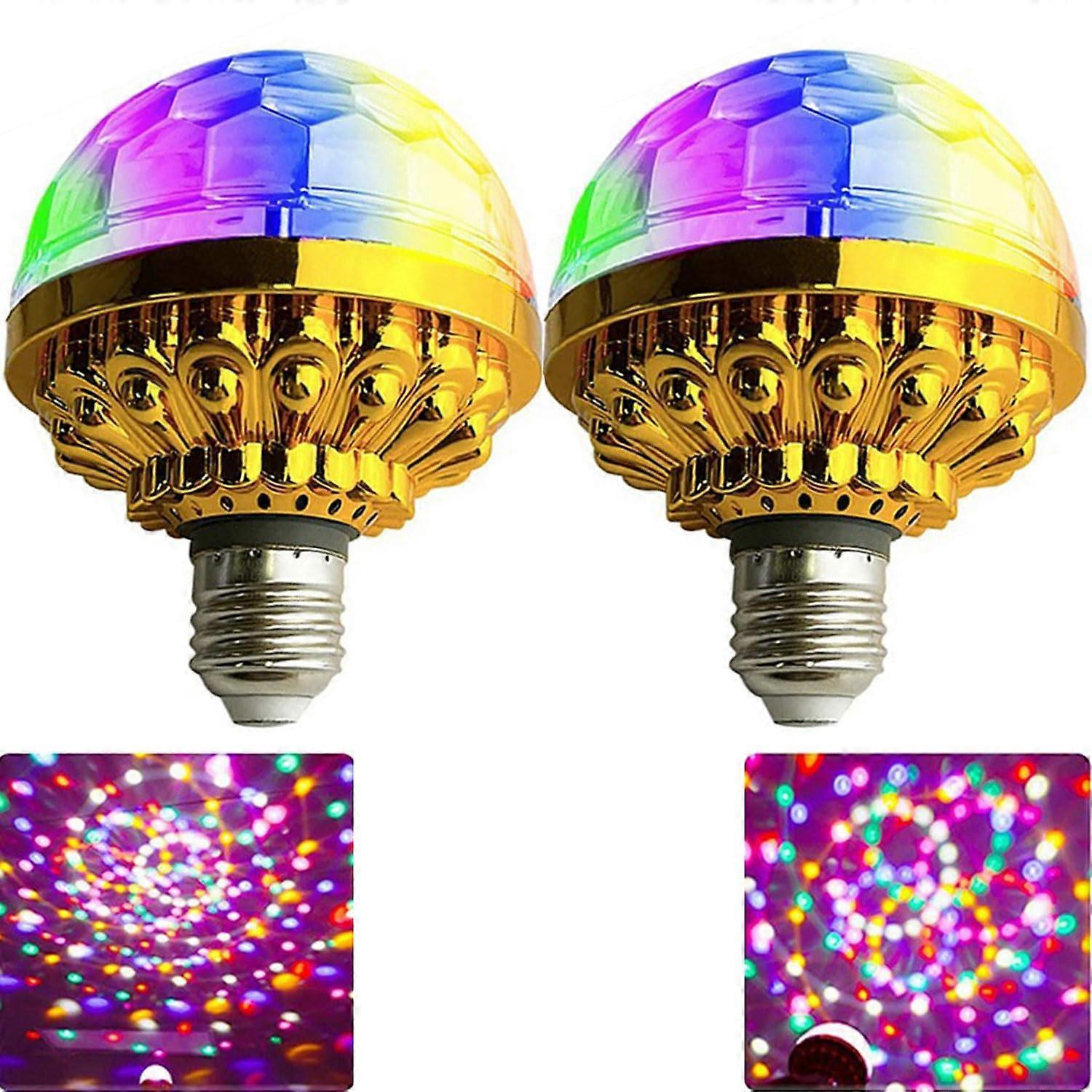 LED Rotating Disco Ball Light E26/E27 RGB Color Changing Bulb for Parties Bar Karaoke 2 Pack