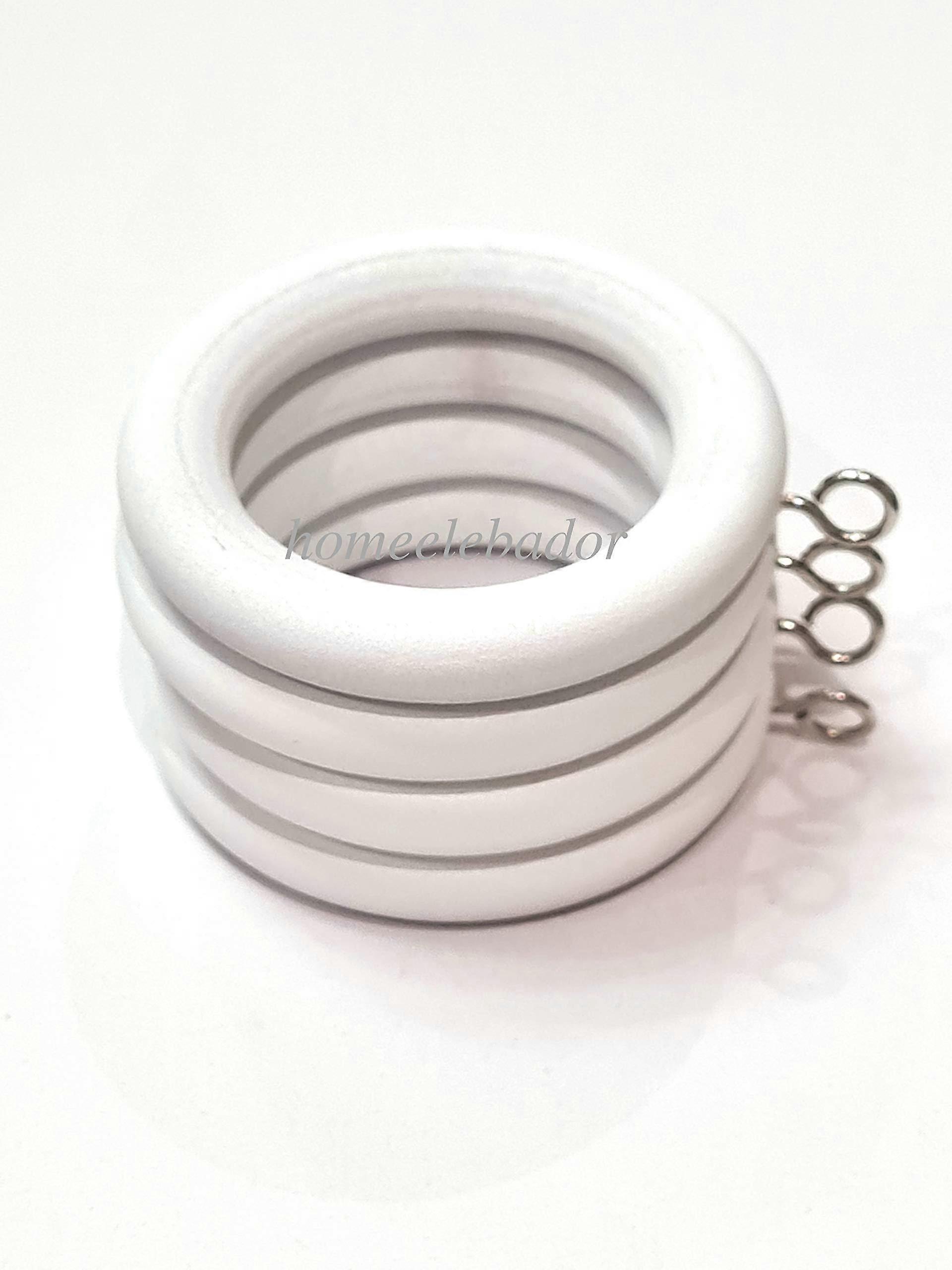 White Wooden Curtain Rings with Eyelets 1.75in Inner 2.5in Outer Smooth Gliding Set of 12
