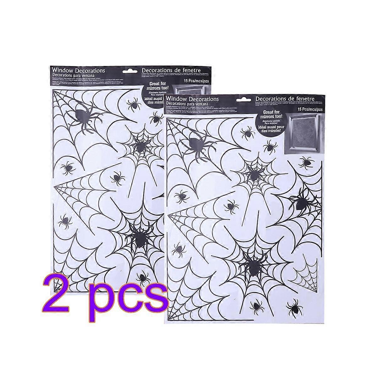 2Pcs Black Spider Web Wall Decals for Halloween Indoor Decoration