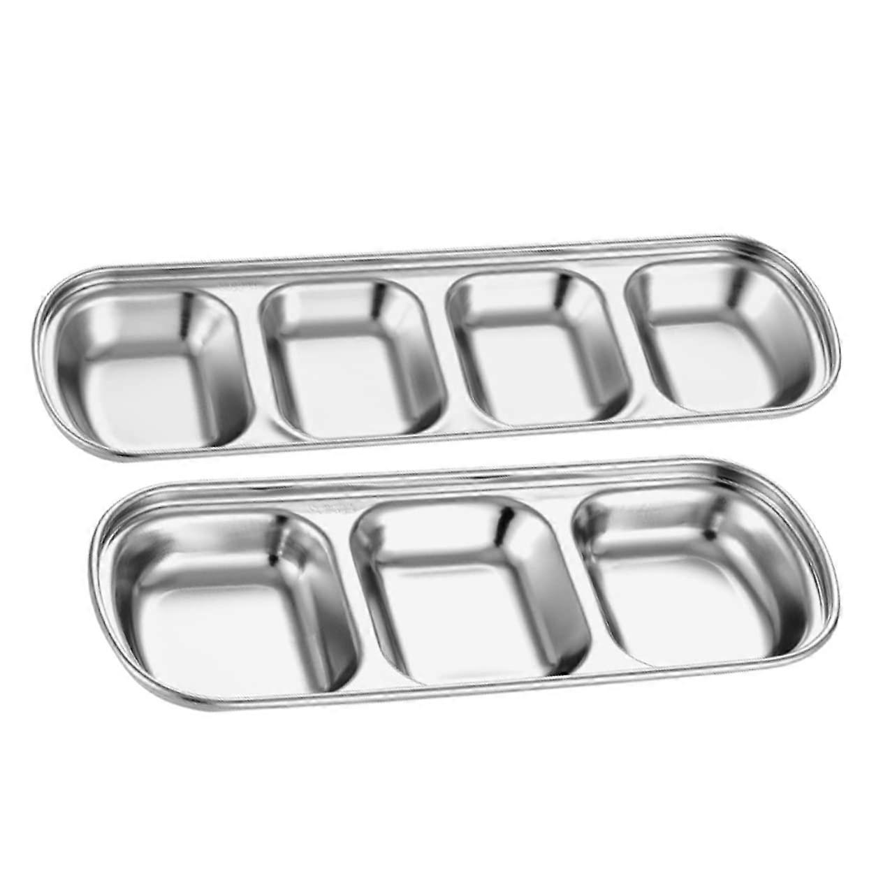 2pcs Square MultiGrid Sauce Dish Set, ThreeCompartment Condiment Serving Tray for Kitchen