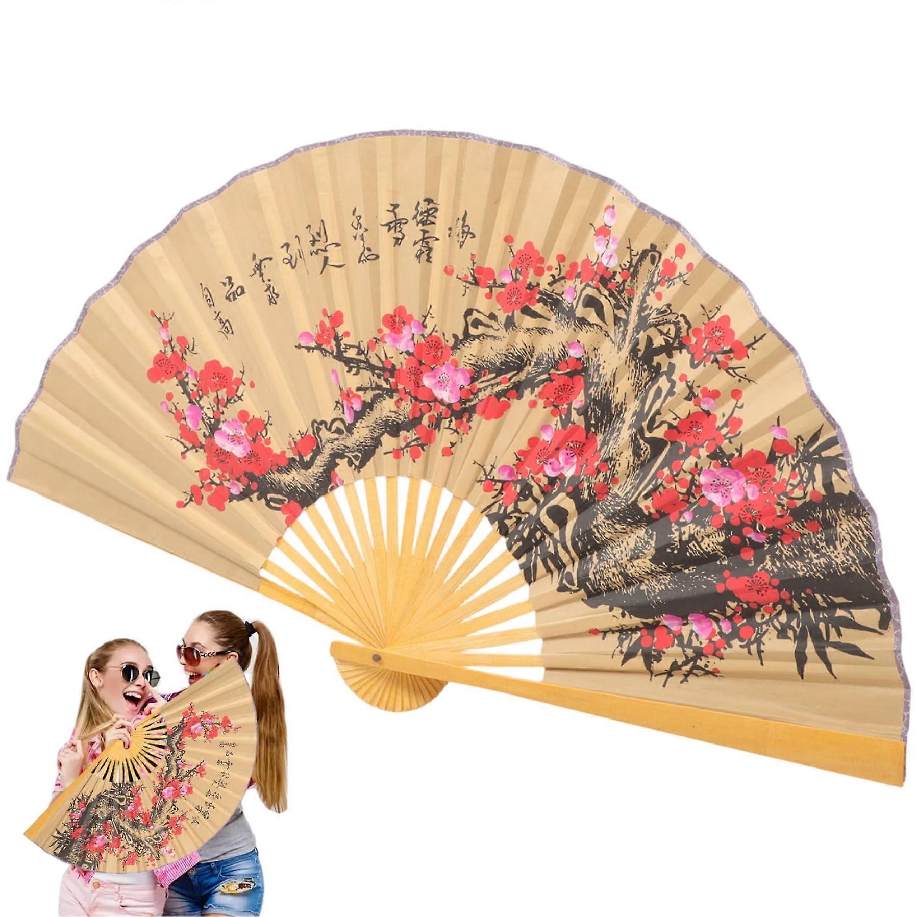 Large Folding Fan with Bamboo Frame and Silk Fabric for Wall Decor, Weddings, Parties, 0.9m