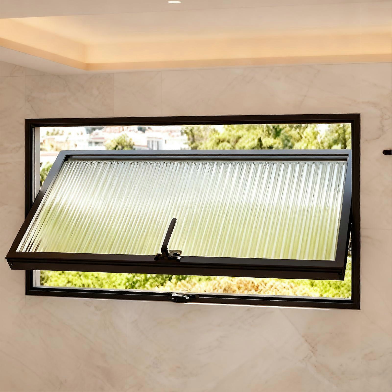 31.9'x18' 360° Rotating Sliding Window Black Frame Tempered Glass Flush Mount for Bathroom Kitchen