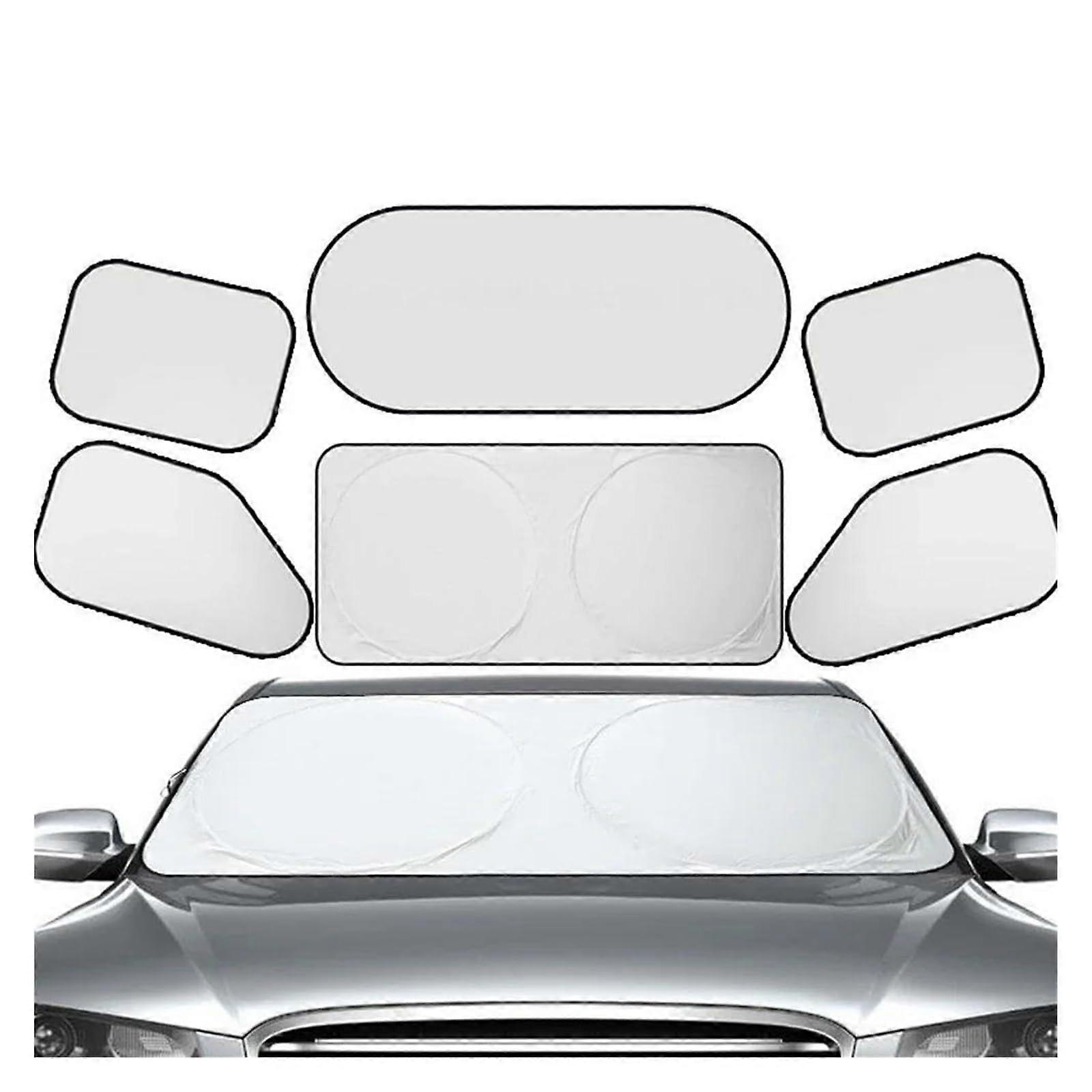 Car Sun Shade 6pcs Set UV Protection Foldable Windshield and Window Sunshade for Front Rear Side