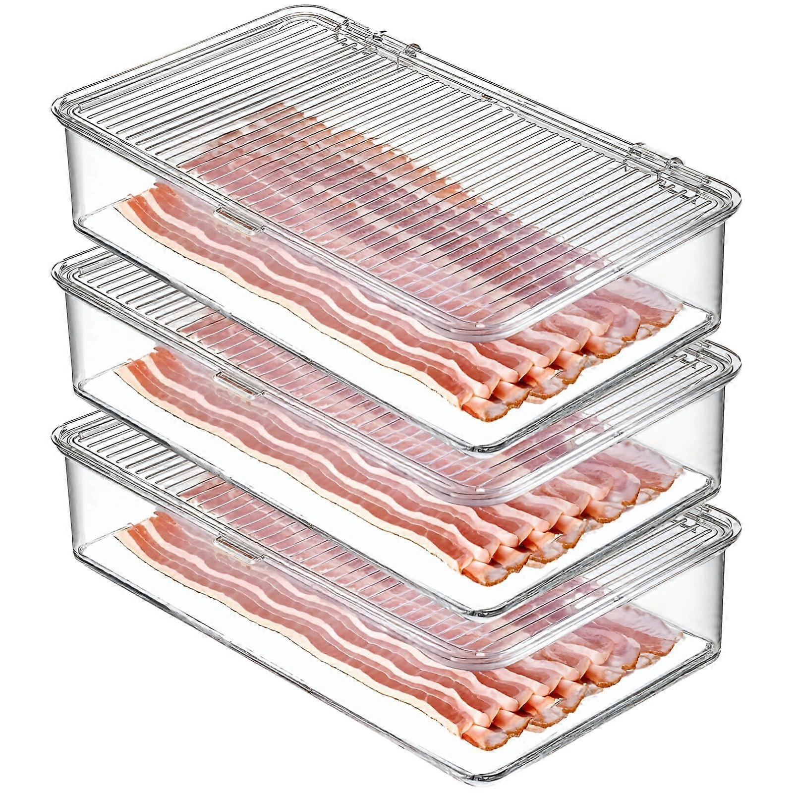 3 Pcs Bacon Storage Container for Refrigerator, Stackable Cheese Keeper with Freshness Seal, Durable