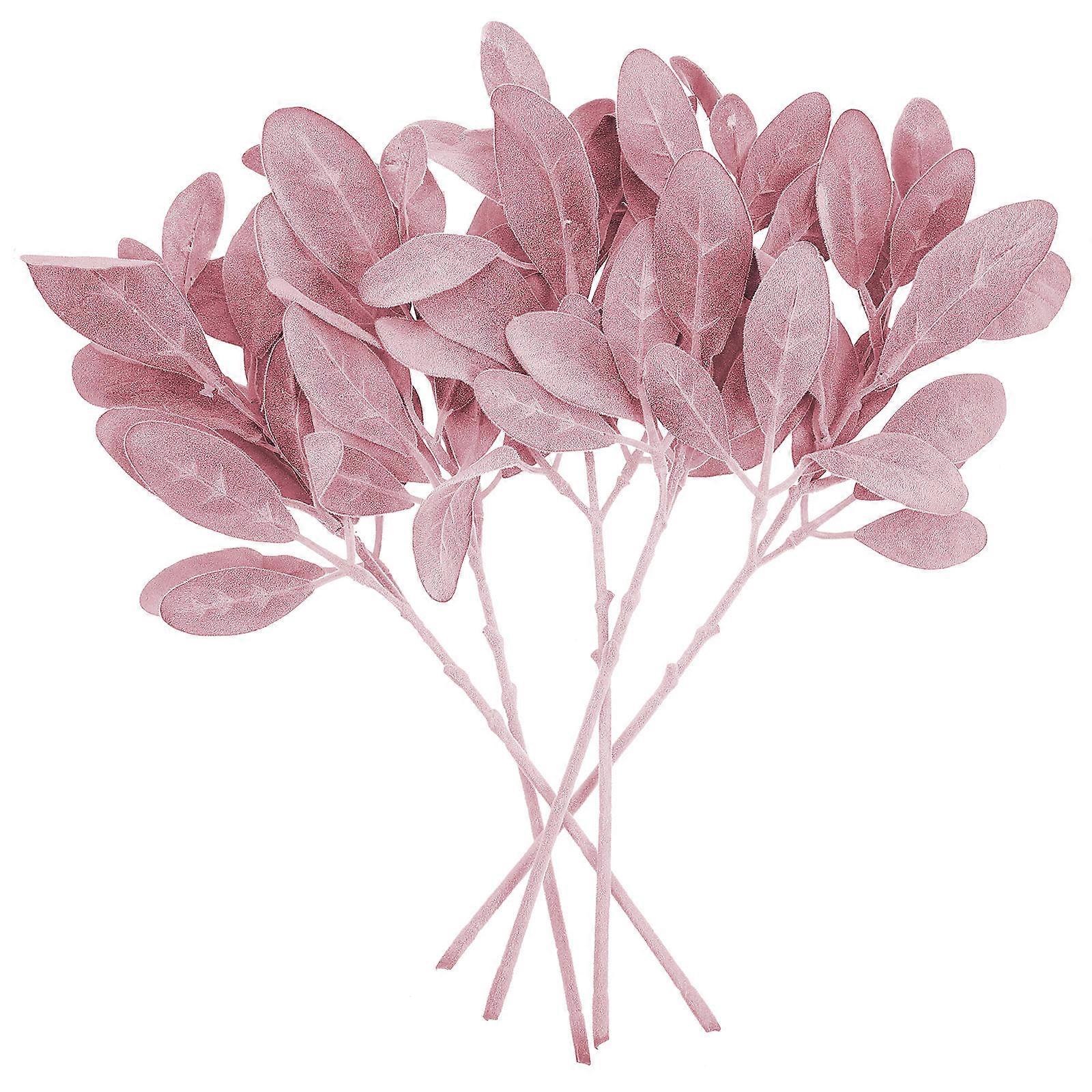 Artificial Pink Flocking Leaf for Decoration Use 5Pcs Cloth Material