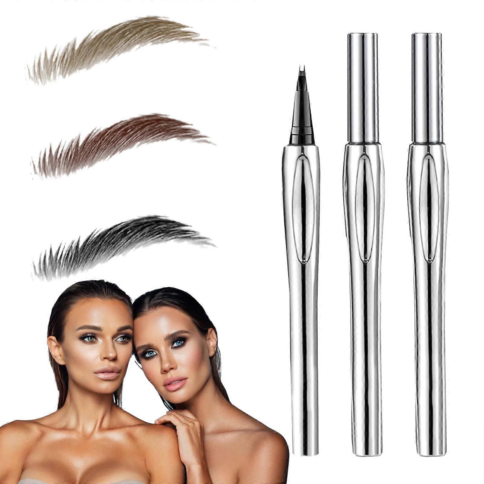 2 Pack Black Waterproof Microblading Eyebrow Pen with Dual Ended Microfork Tip for Natural Brows