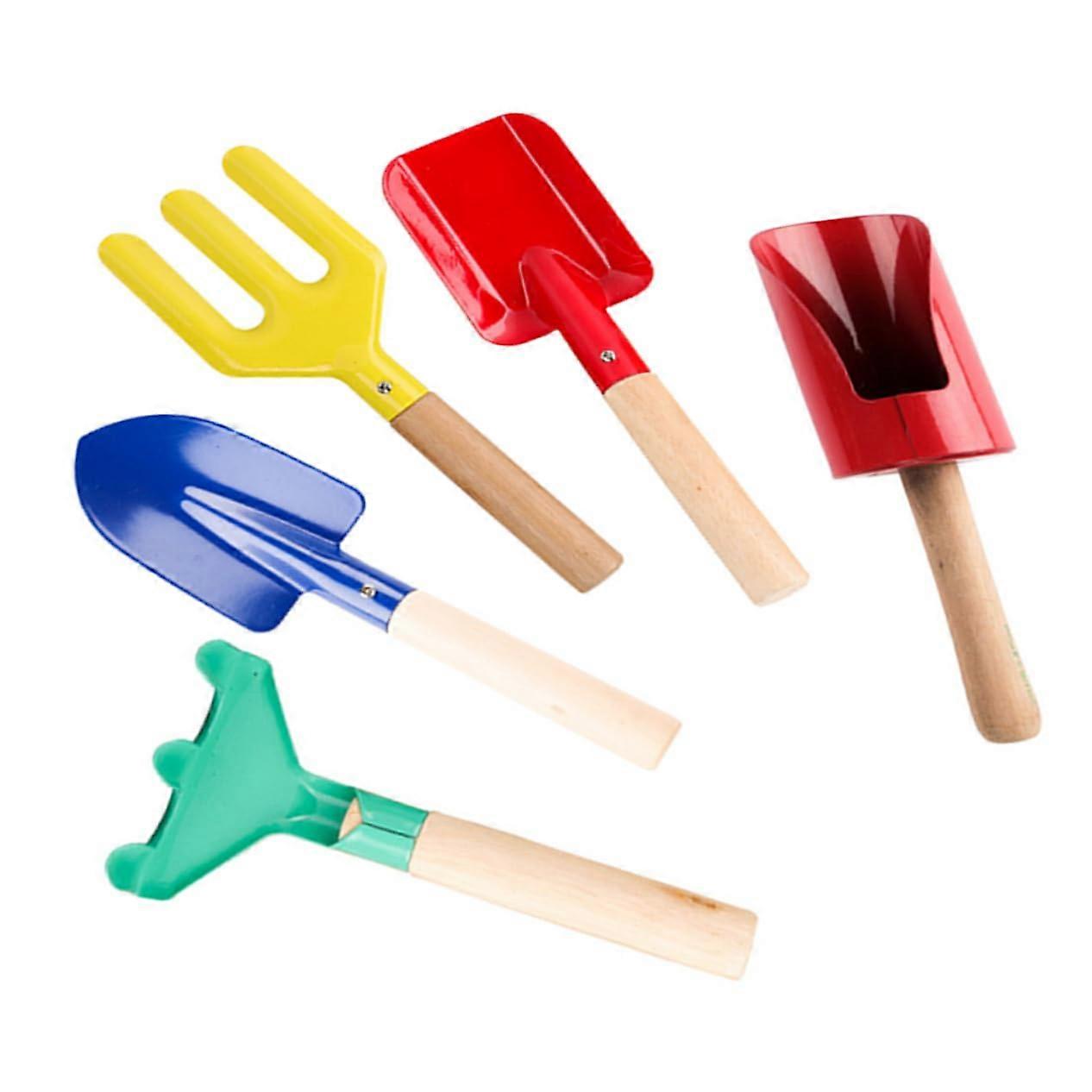 5Pcs Kids Gardening Tools Set with Ergonomic Grip for Planting, Shovel, Rake and Fork