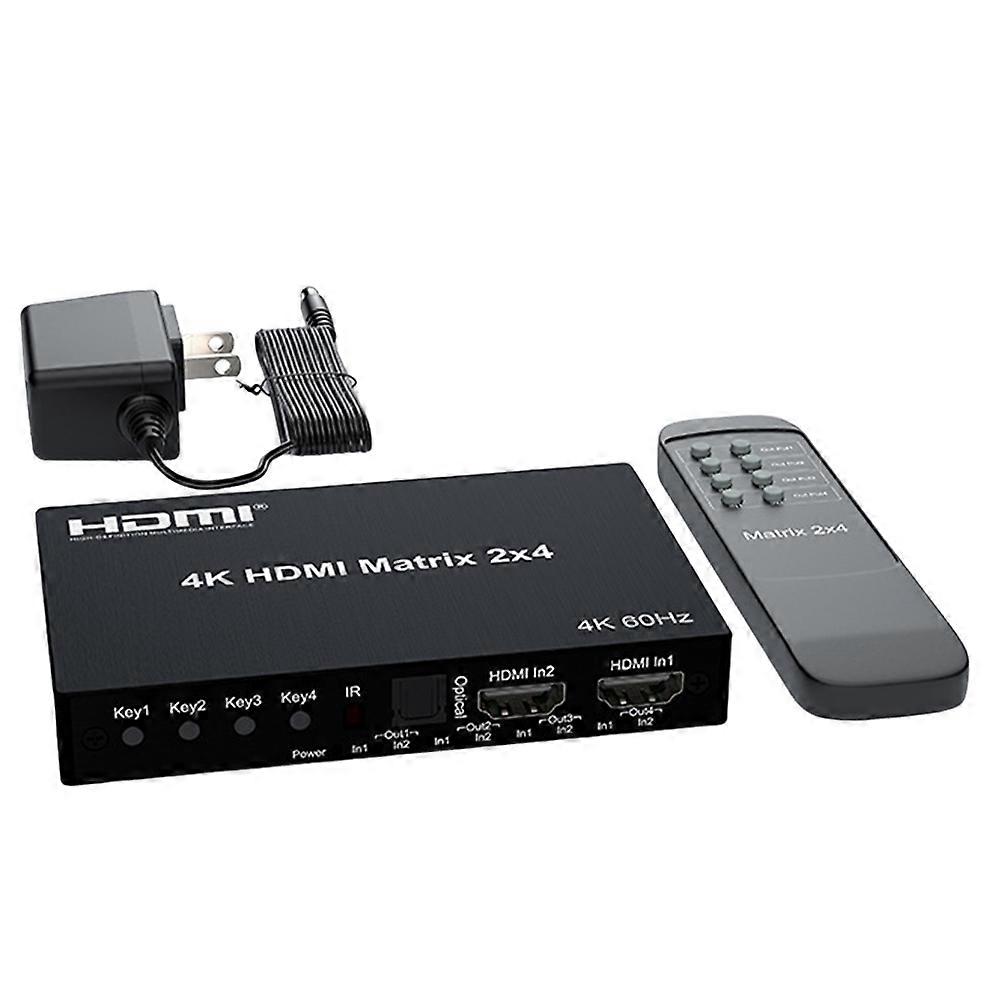 4K 60Hz HDMI-Compatible Matrix Switch 2x4 Switch Splitter 2 in 4 Out Video Audio Switch Converter US PLUG