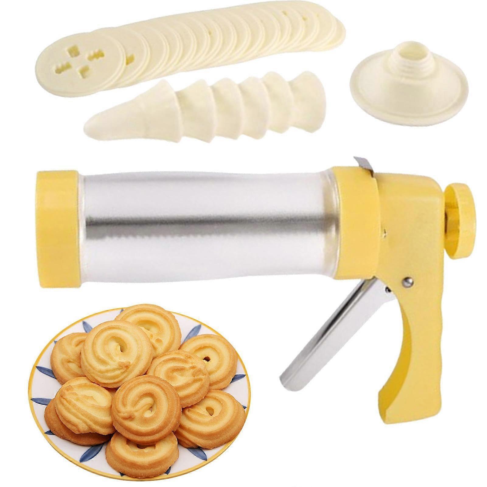 Stainless Steel Cookie Press Kit with Discs and Icing Tips for Multiple Cookie Shapes