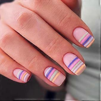 Set mit 24 mittelgroßen, quadratischen French-Tip-Press-On-Nägeln, matt, wiederverwendbar, zum Aufkleben, Acryl, für Frauen und Mädchen