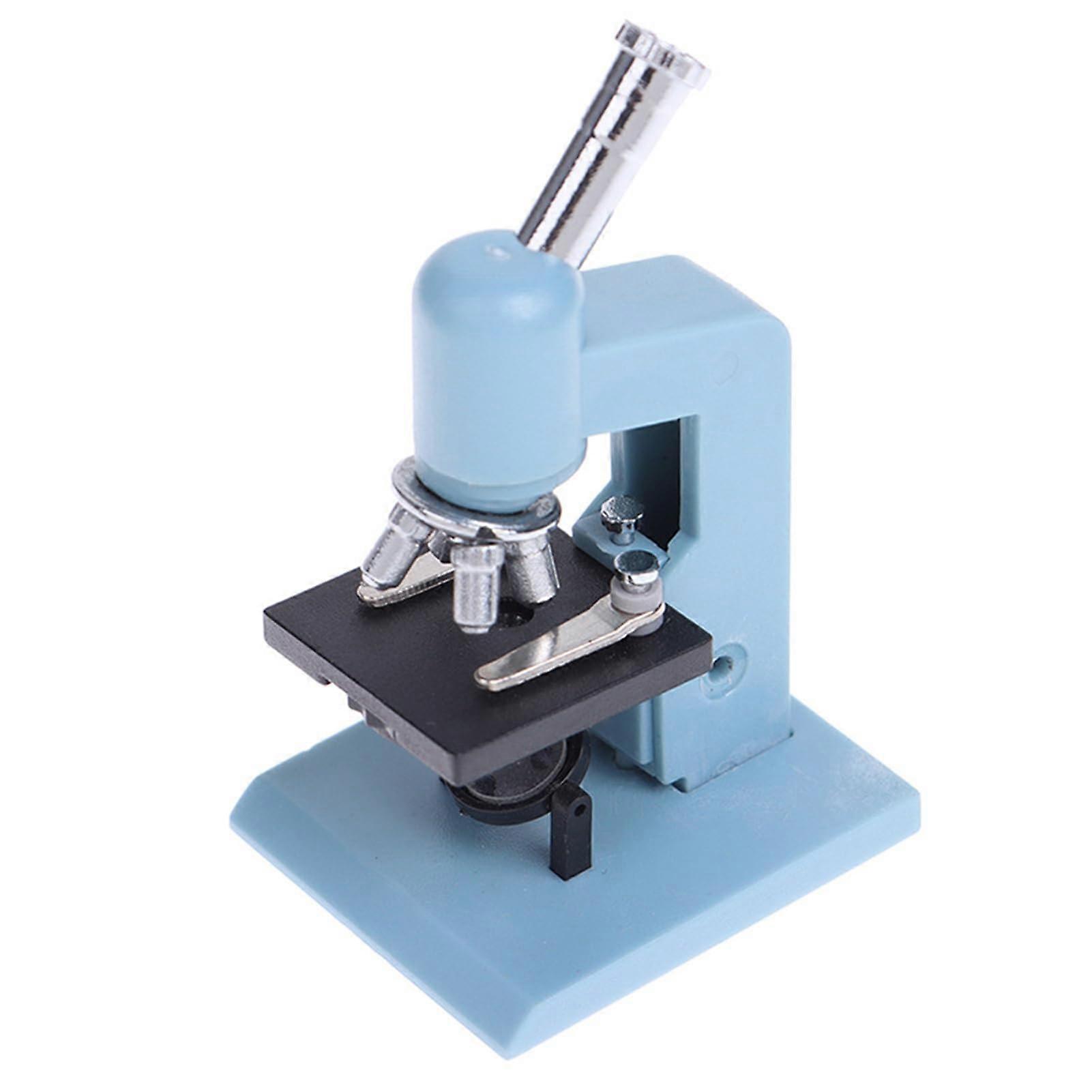 Miniature Microscope Model with Realistic Design for Dollhouse Display, Durable Blue Plastic