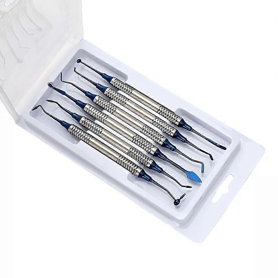 Dental Composite Instruments Set with Blue Titanium Coating for Resin Restoration, 6pcs Ergonomic Kit