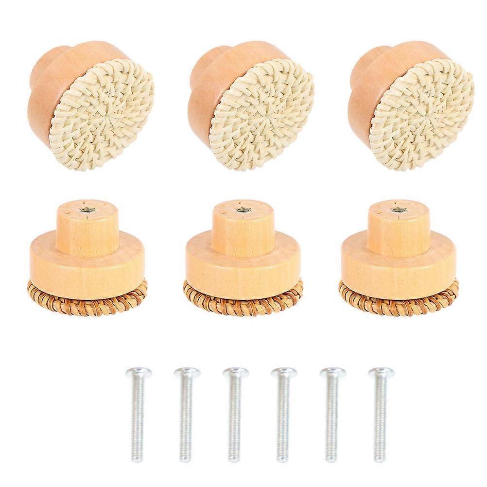 Rattan Dresser Knobs Wooden Knobs for Drawer Use 6Pcs Decorative Pulls