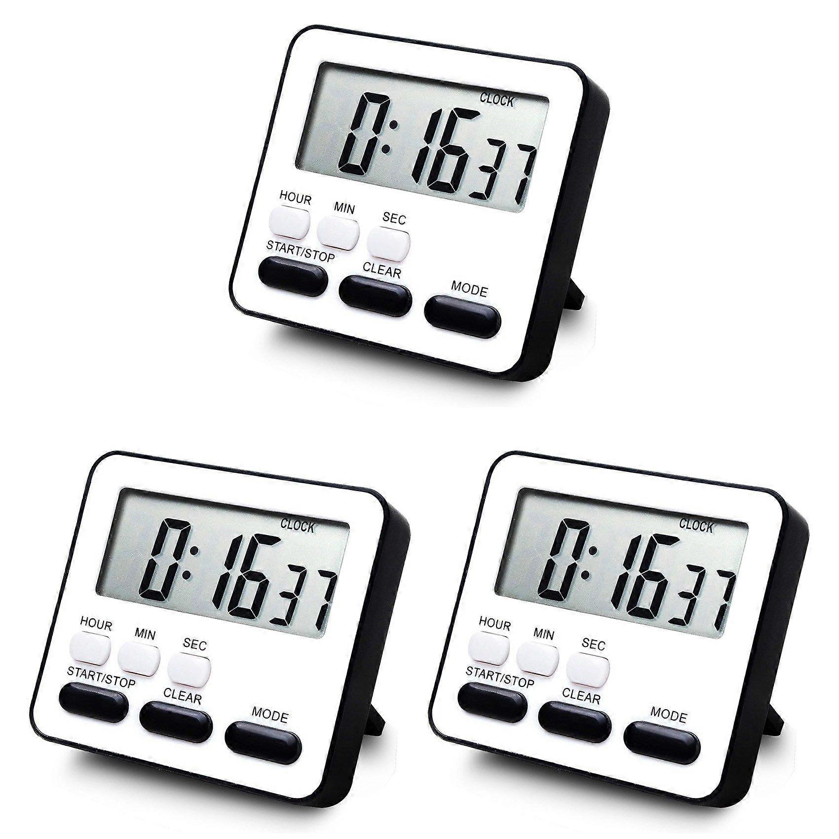 3X Kitchen Timer Count Down Count Up,Multifunctional Alarm Clock,Desk Clock,Black