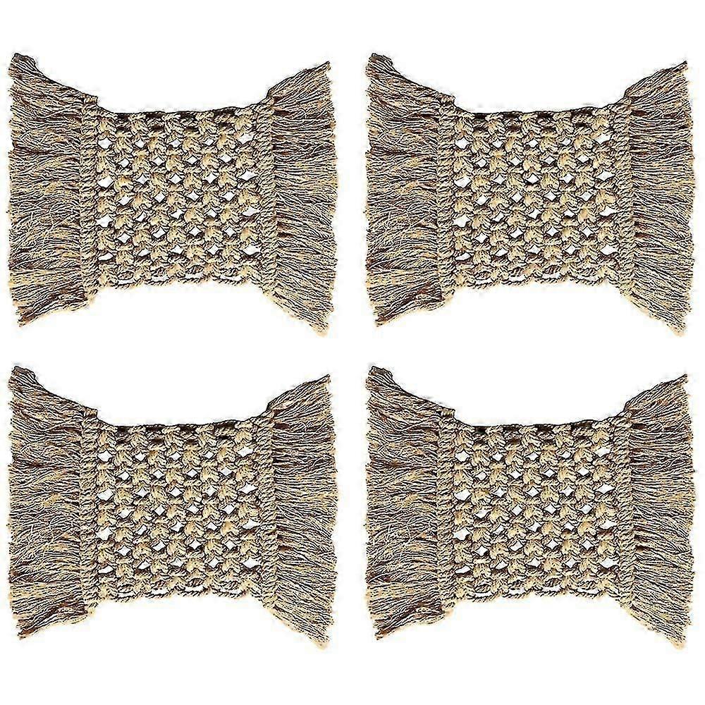 Ratan Macrame Coasters Set de 4 decor de masă boemă
