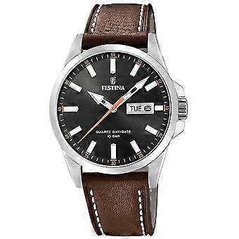 Festina Brun Äkta Läder Eller Läderimitation F20358/2 Herrklocka