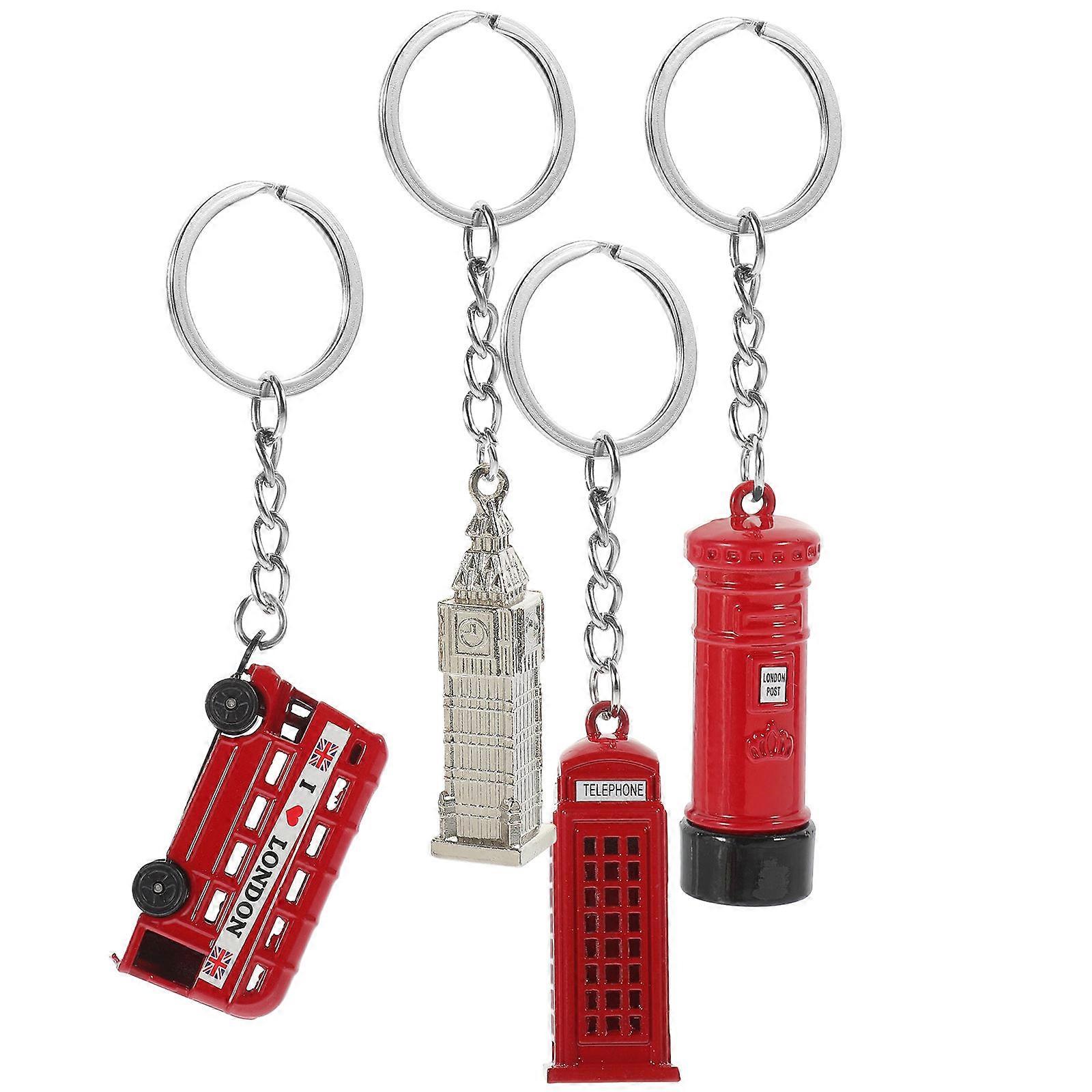 Bus Model Keychain Set Featuring British Elements for Bag Pendant 4Pcs