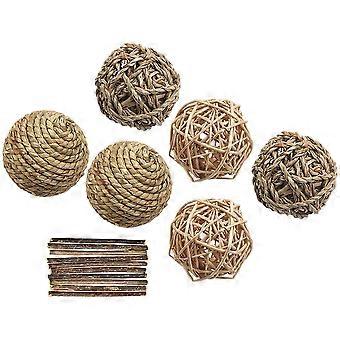 Rattan Ball Combination Toy for Rabbits with 7Pcs Bunny Molar Balls