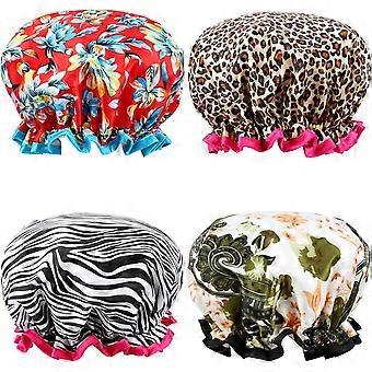 4 PACK Bath Cap Designed for Women Waterproof Double Layer