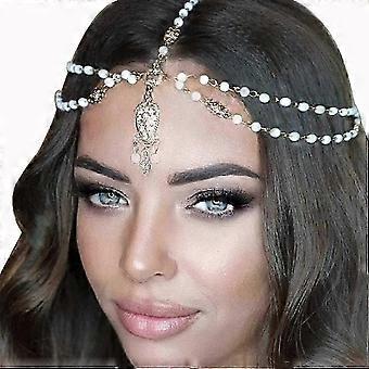 ZY6 Vintage Layered Head Chain Guldhänge Huvudbonader Pärlhuvudaccessoarer för kvinnor och flickor XKS
