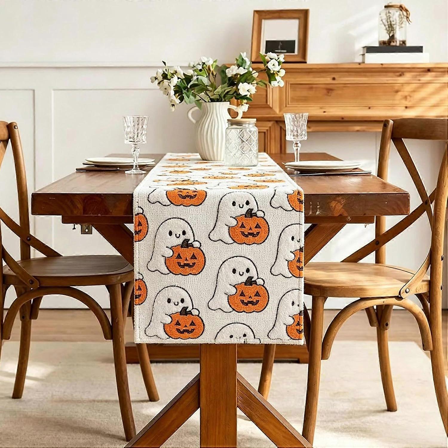 Halloween Ghost Table Runner, Pretty Waterproof Non-Slip Tablecloth, D