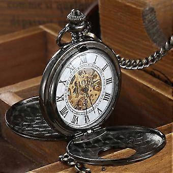 Vintage 2 Sides Open Case Mechanische Heren Horloge Dubbele Gezicht Romeinse Wijzerplaat Klok Hand Wind Zakhorloge Met FOB Ketting Gift