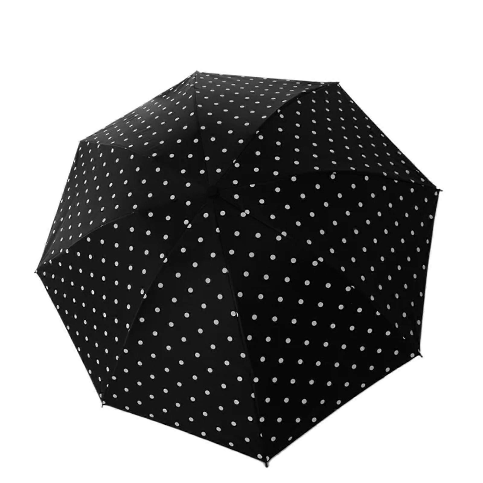 Compact Automatic Travel Umbrella Polka Dot Pattern Sunproof Rainproof Wind Resistant Black