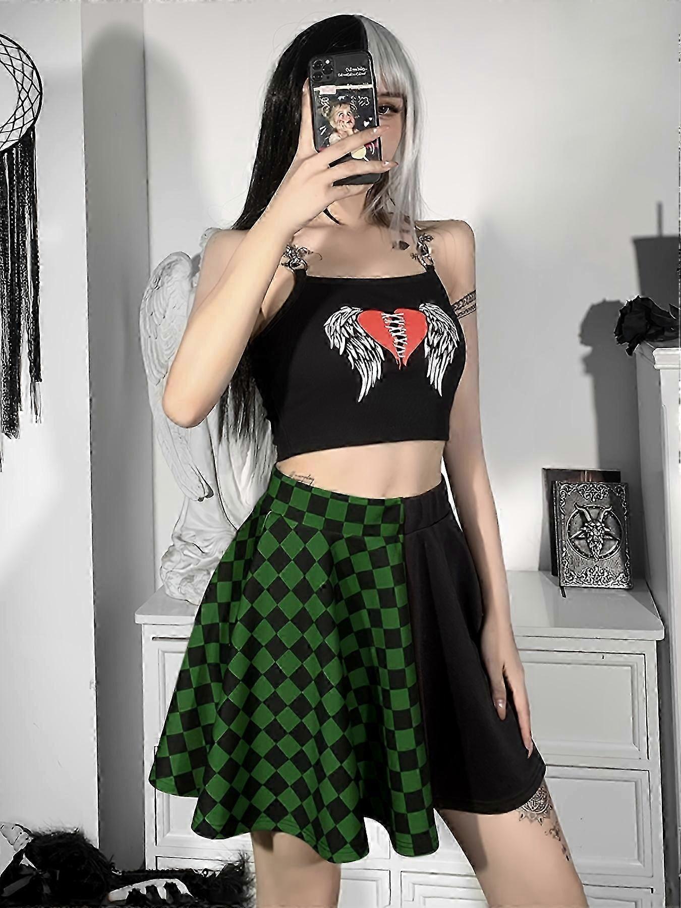 High-Waist Women's Contrast Houndstooth Patchwork Skirt