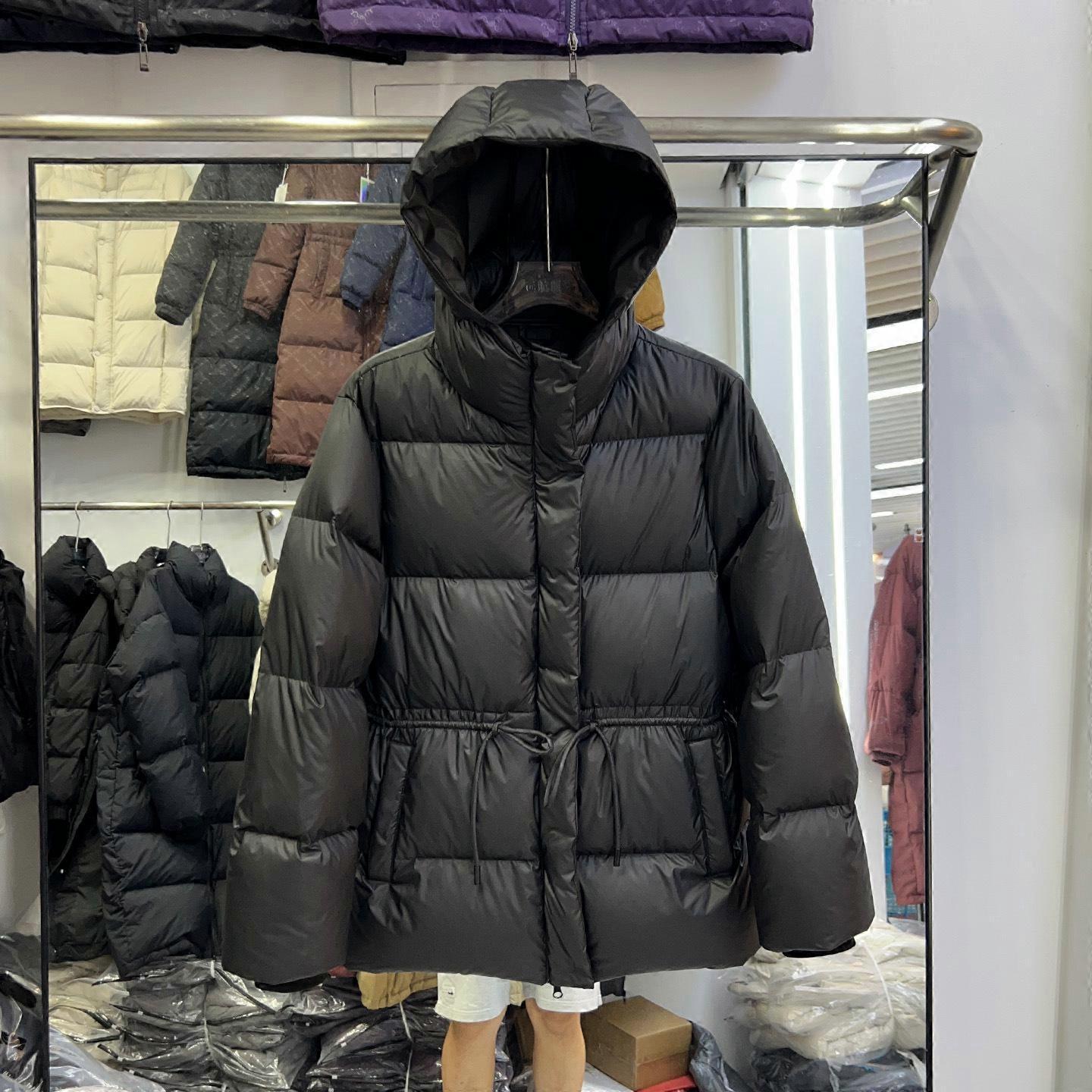 New down jacket women's medium and long thickened waist drawstring thin puff hooded bread jacket