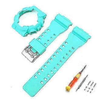 TPU Watch Band Strap Set Replacement with Tool Kit, Compatible with Casio G-Shock GA-100 GA-110 GA-120 GA-140 GD-100 GD-110 GD-120, Silver Buckle