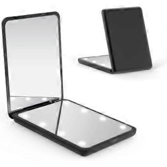 Black 2-Sided Travel Makeup Mirror with LED Light, 1X/3X Magnification, Magnetic Switch, Compact Pocket Mirror for Handbag, Gift for Girls