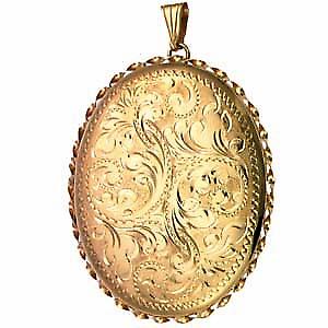 9ct Gold 48x38mm engraved twisted wire edge oval Locket