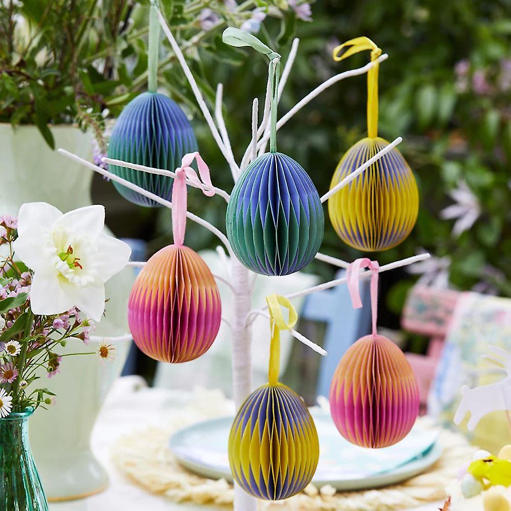 Hanging Honeycomb Decorative Eggs | Easter Party Decorations Reusable x 3