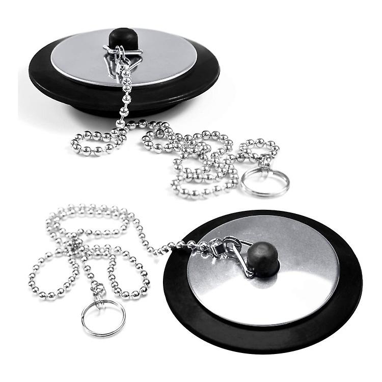 2 Pieces Rubber Sink Stopper with Ball Chain Bathtub Kitchen Sink Stopper for Sink Basin Tub Black