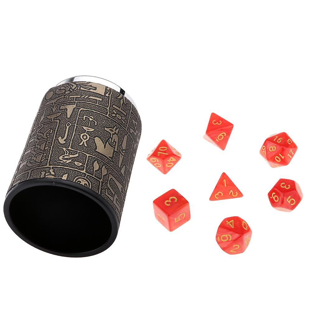 7 stuks Rode Multi Opgeruimde D4-D20 Dobbelstenen met 1 Dobbelstenen Beker voor D&D TRPG Game Toys