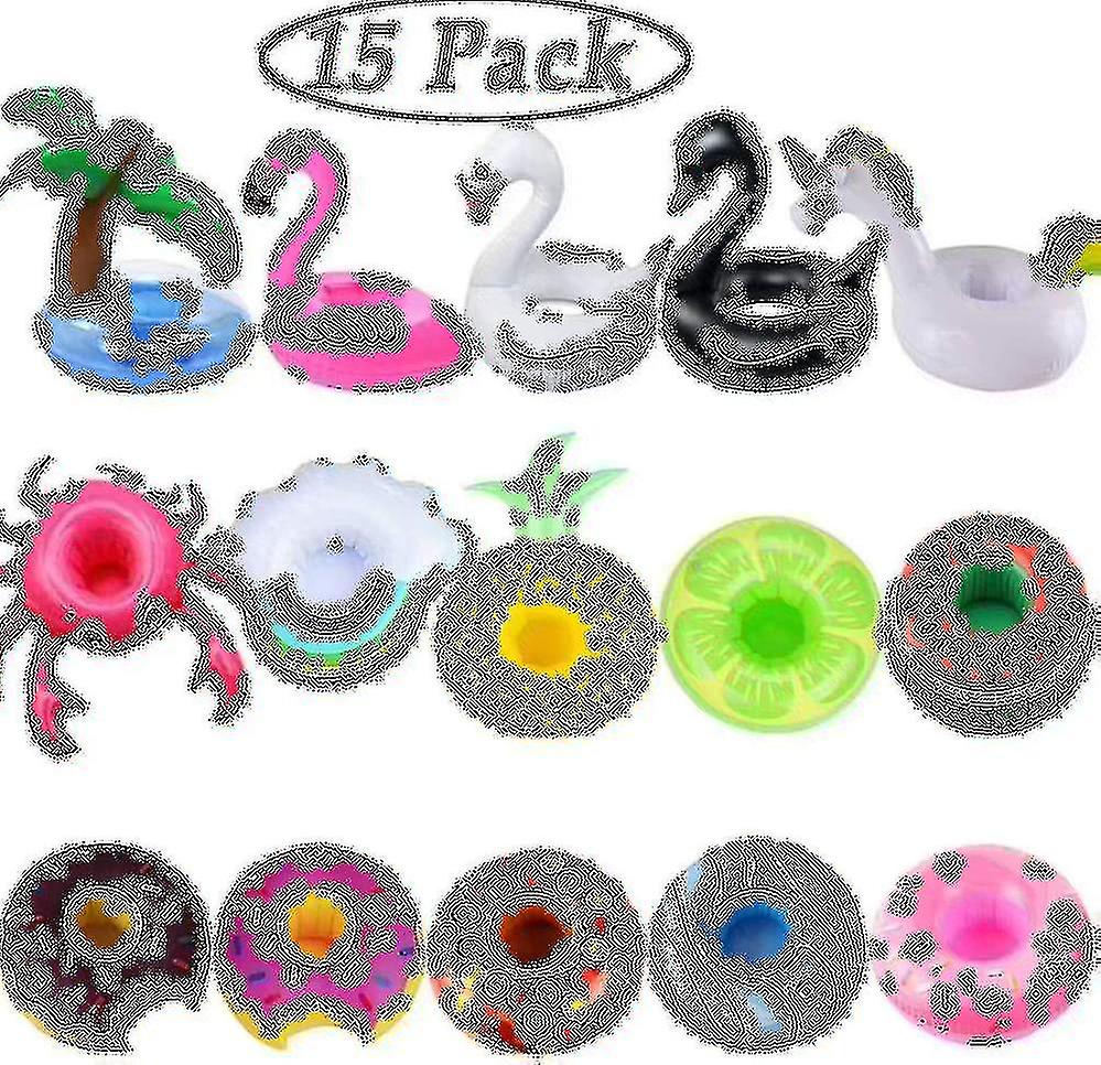  حامل مشروب قابل للنفخ ، 15 عبوة مشروب يطفو حاملات أكواب قابلة للنفخ فلامنغو كوسترز لحفلة حمام السباحة ، مع مضخة هواء