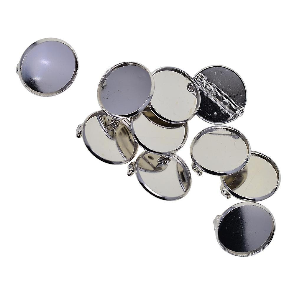 10pcs Brooch Blank Lapel Pin Badge Base Pin-Back Button Base 20mm Silver