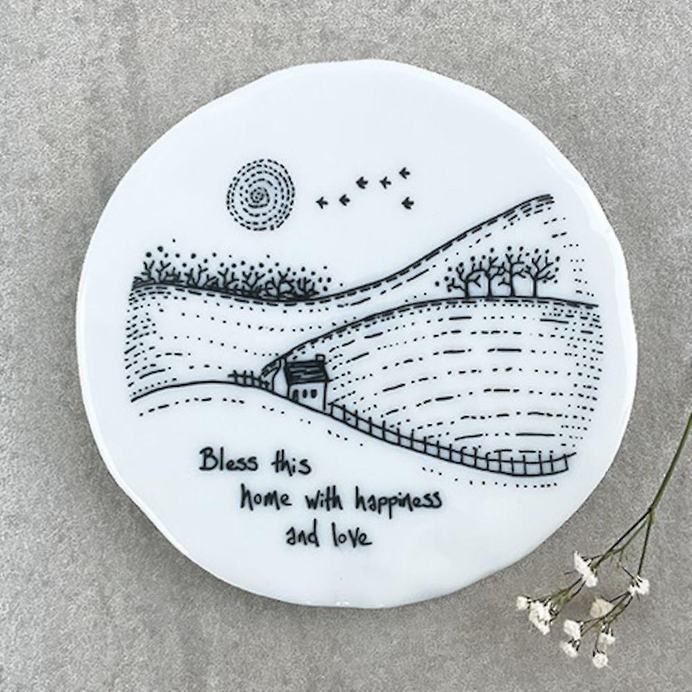 Porcelain Coaster with Words | 'Bless this Home..' New Home House Keepsake Gift