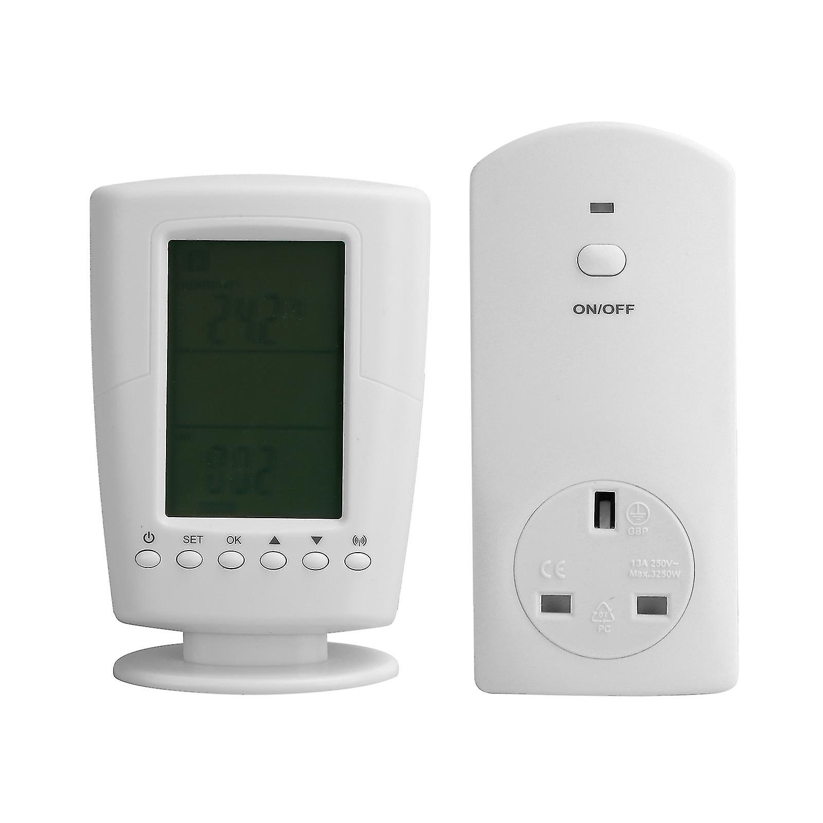בקר טמפרטורה lcd עם תאורה אחורית מרחוק אלחוטי תרמוסטט לתכנות socketuk 250v 13a 50hz 3250w מקסימום