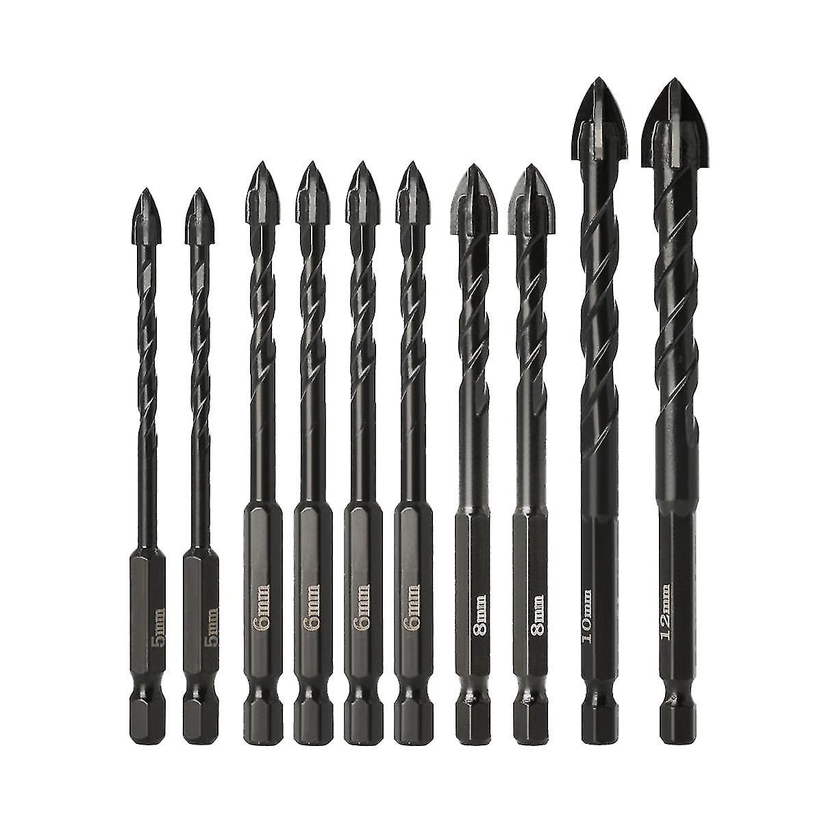 Multifunctional Ceramic Tile Drill Bit Black Hexagonal Handle Screw Triangular Drill 10pc Set Hexag