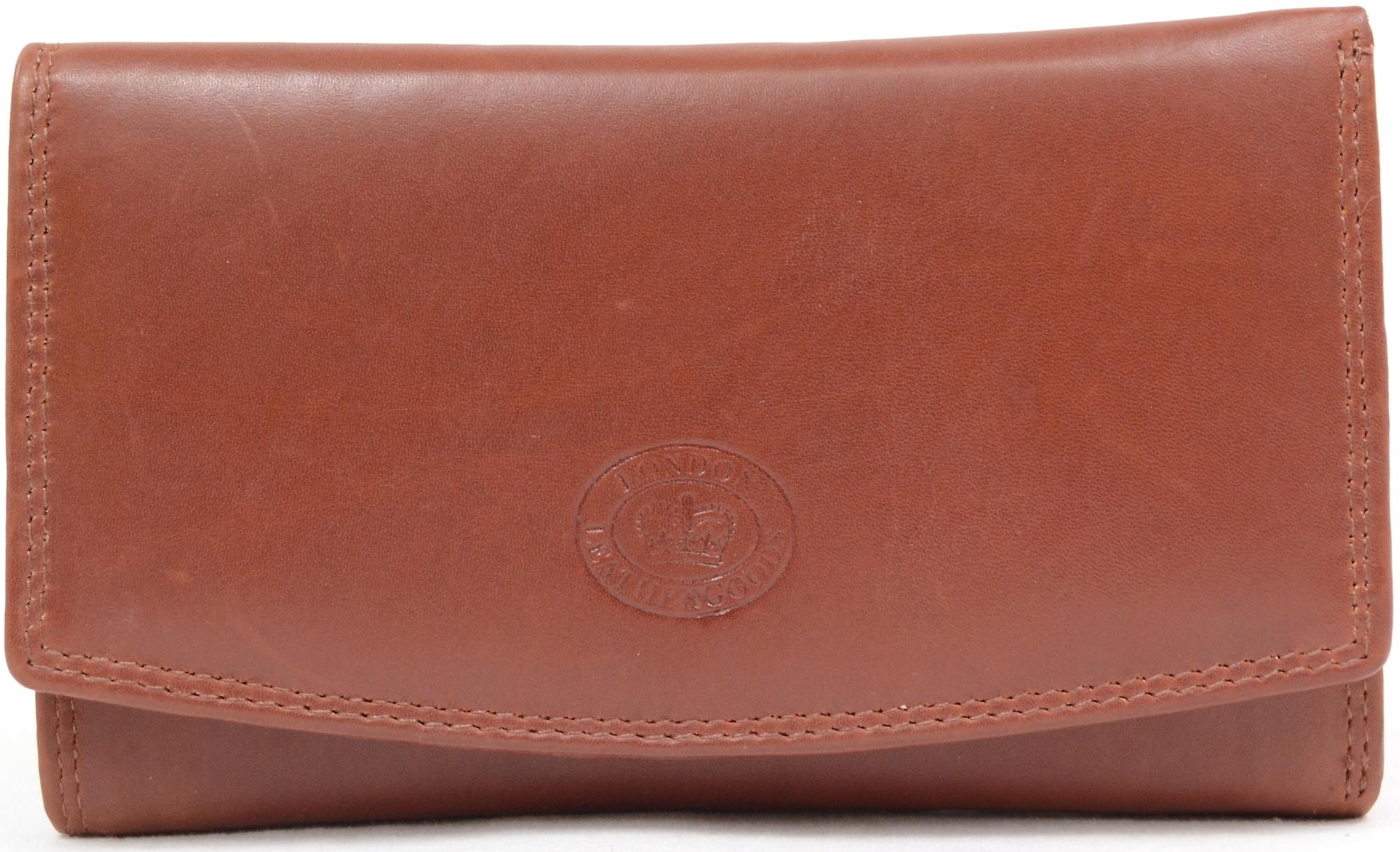 Ladies / Womens Leather Tri-Fold Purse with Multiple Pockets and Credit Card Slots - Mid Brown