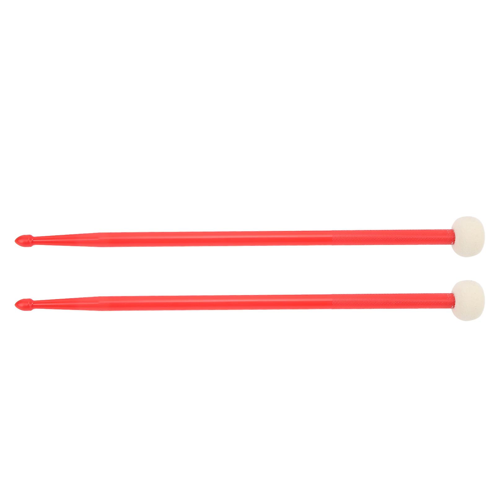 2Pcs Drum Mallet Felt Head Nylon Handle Double Headed Instrument Accessory Set Kit for Playing Red