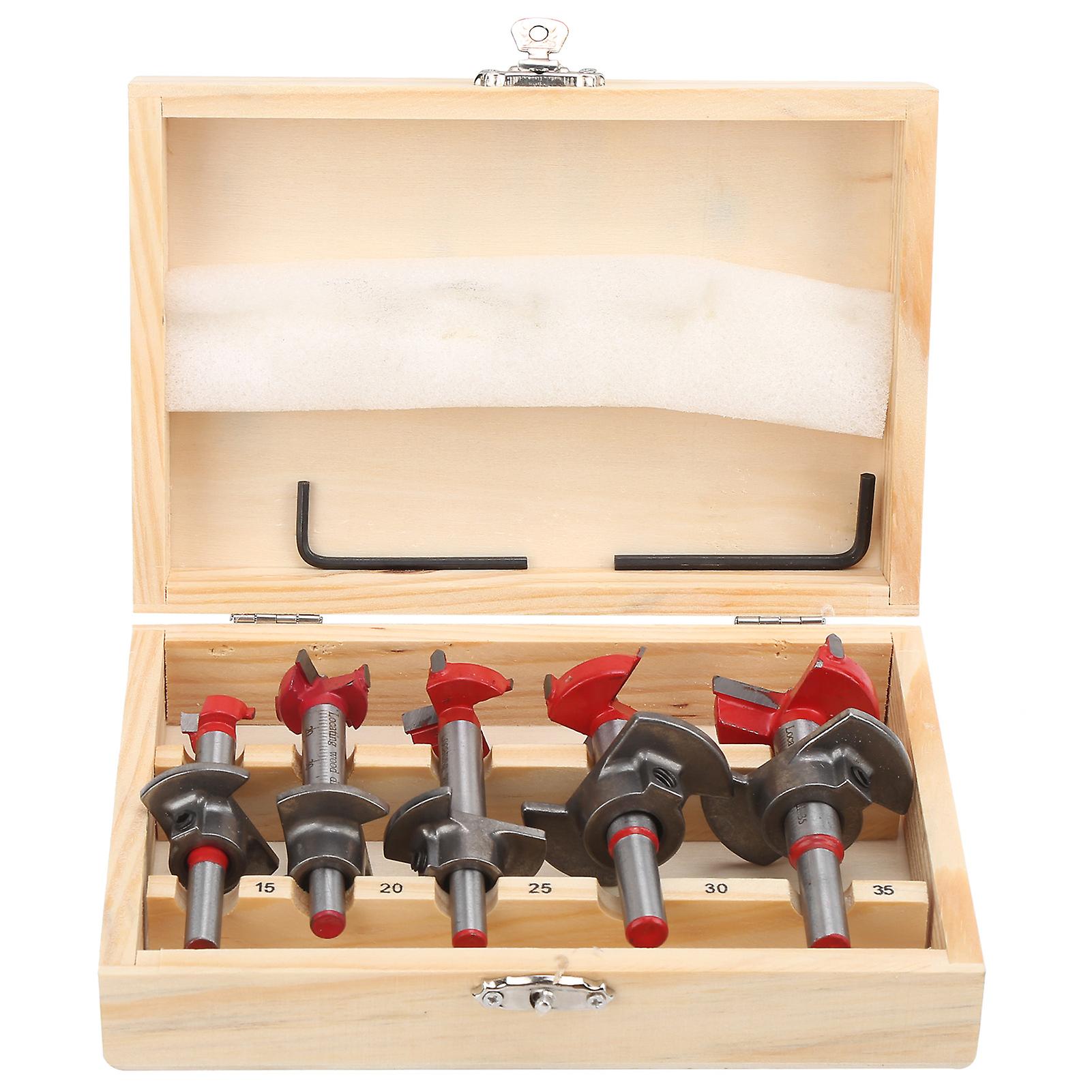 5pcs Alloy Steel Hinge Drill Bit Set for Door and Wood Opening with Limit