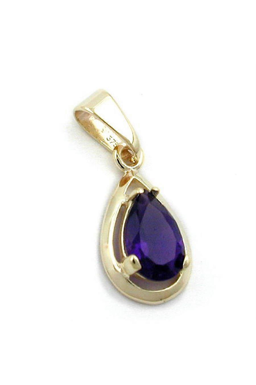 Pendant Drop Shape Purple 9k Gold - Gl431041