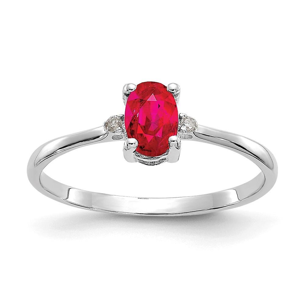 14k White Gold Polished Diamond and Ruby Ring Size 6 Band Style-Ring for Women - .01 dwt