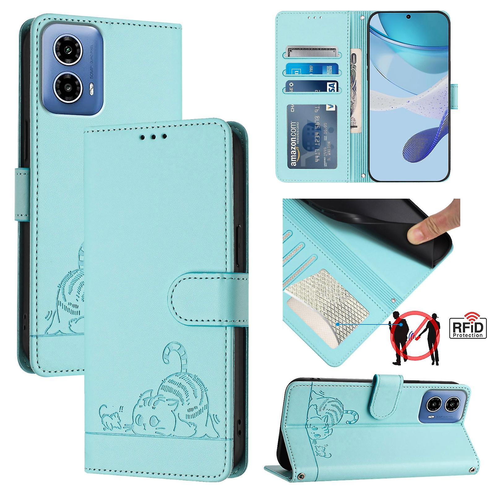 Cat Pattern PU Case For Motorola Moto G34 Global