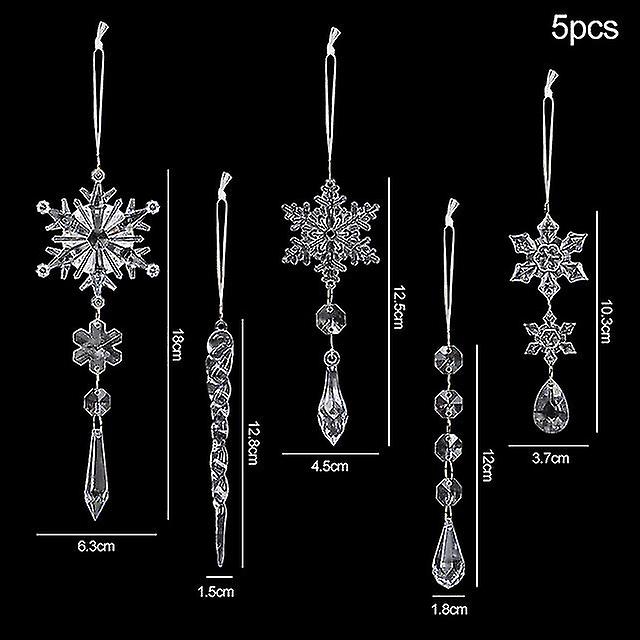 5pcs Acrylic Snowflake Simulation Ice Pendants Xmas Tree Hanging Ornament 2024  Decorations For Home New Year Gift 2024