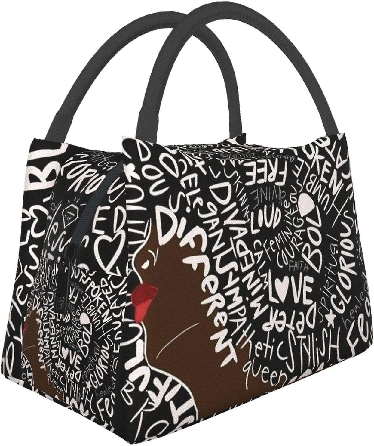 حقيبة غداء النساء الأمريكيات من أصل أفريقي أكياس تبريد حقيبة حمل معزولة صندوق غداء محمول حاوية قابلة لإعادة الاستخدام لعمل نزهة السفر