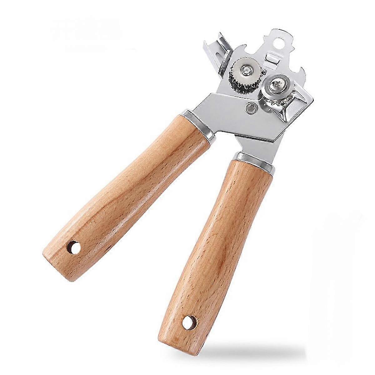 Metal Can Opener Manual with Wooden Handle, Hand Can Opener with Sharp Blade Smooth Edge, Handheld Can Openers
