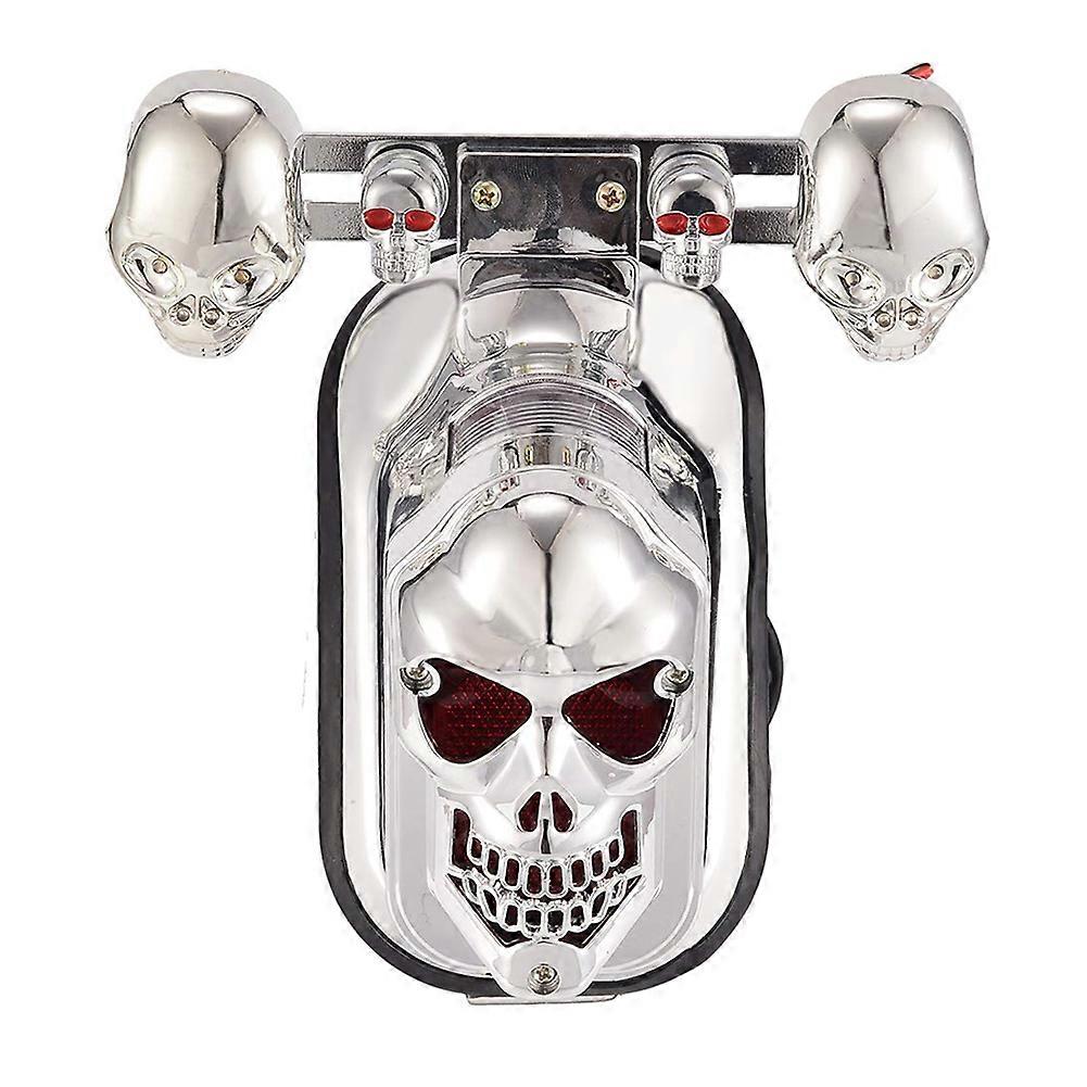 Universal Chrome Skeleton Style Tail Rear Brake Running and Turning Light for Motorcycles E2U577